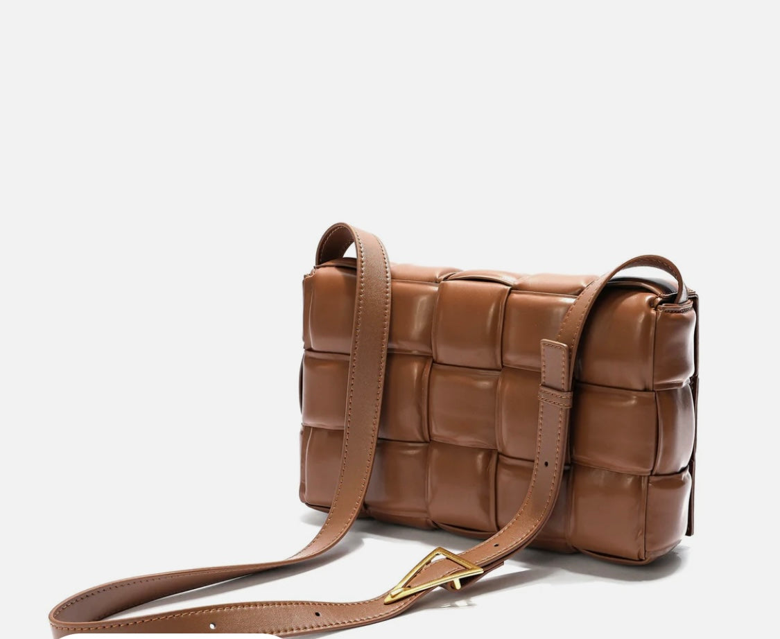 Full-Grain Woven Lambskin Leather Puffy Bag