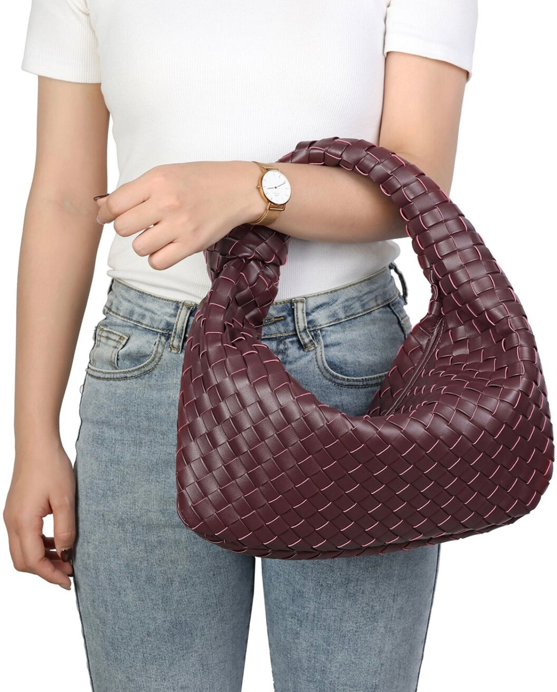 Large hand Woven Leather Pouch