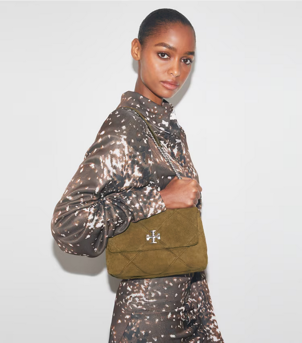 KIRA DIAMOND QUILT SUEDE SHOULDER BAG