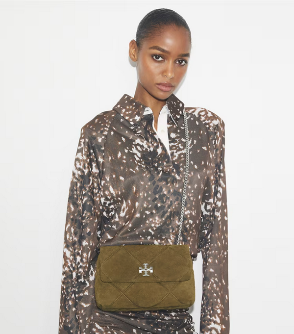KIRA DIAMOND QUILT SUEDE SHOULDER BAG