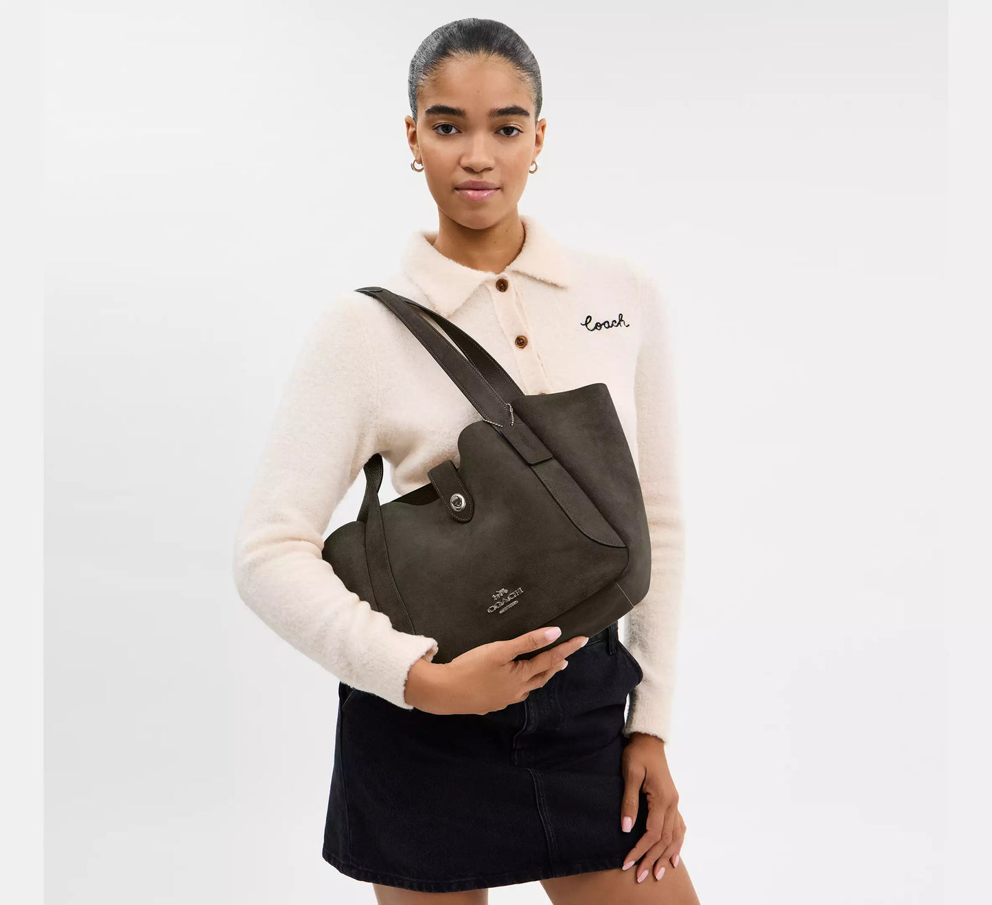 Hadley Turnlock Tote Bag Suede