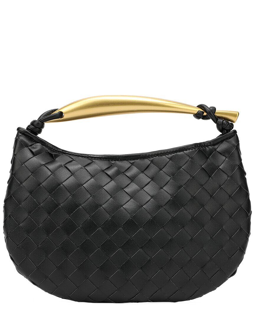 Woven Leather Top Handle Clutch