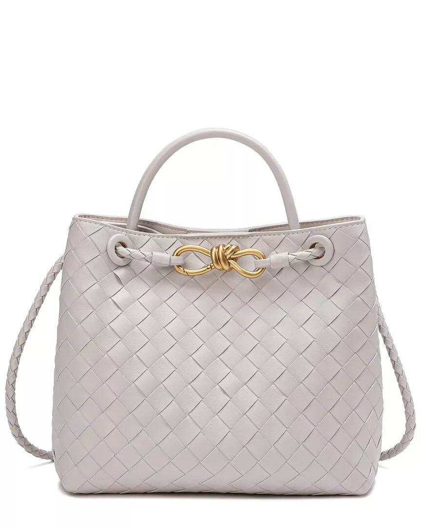 Woven Leather Top Handle Shoulder Bag