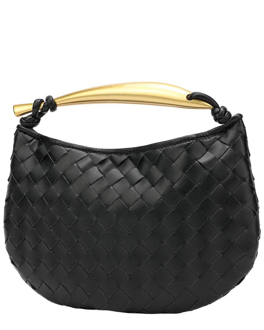 Woven Leather Top Handle Clutch