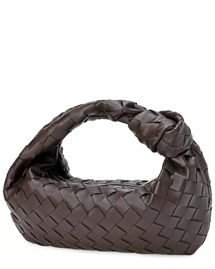 Woven Leather Pouch Dark Brown
