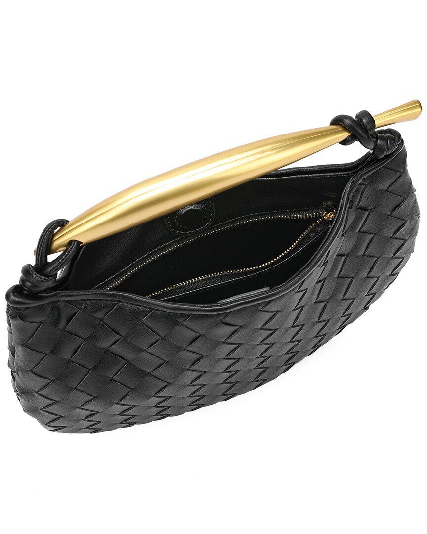 Woven Leather Top Handle Clutch