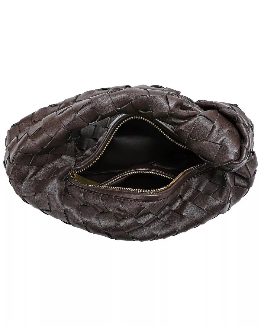 Woven Leather Pouch Dark Brown