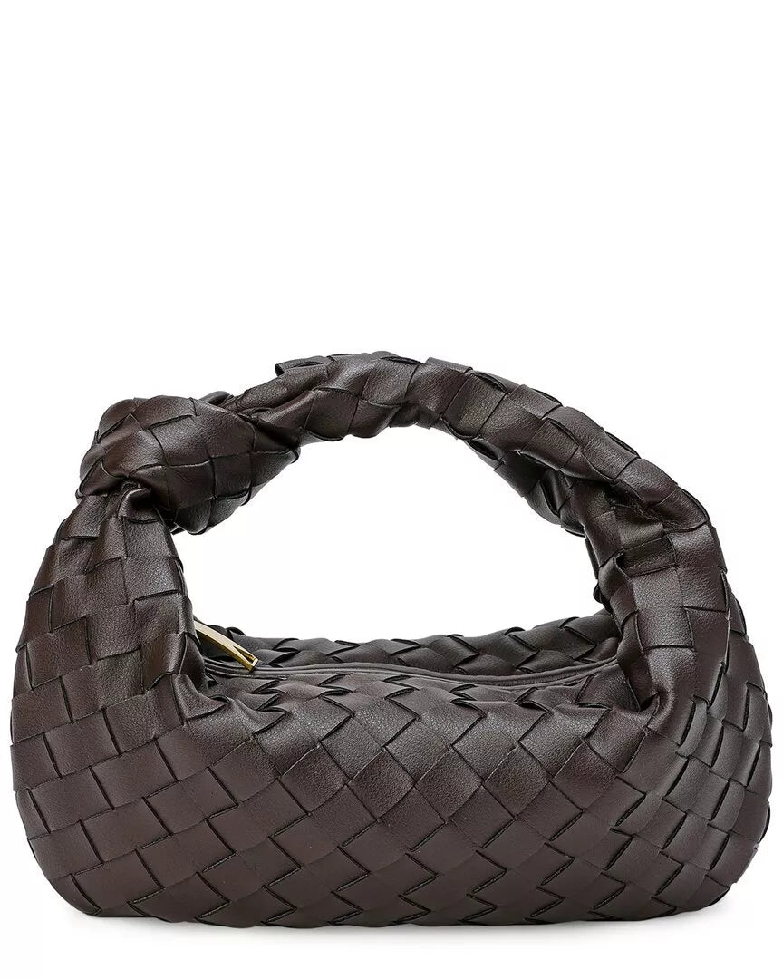 Woven Leather Pouch Dark Brown