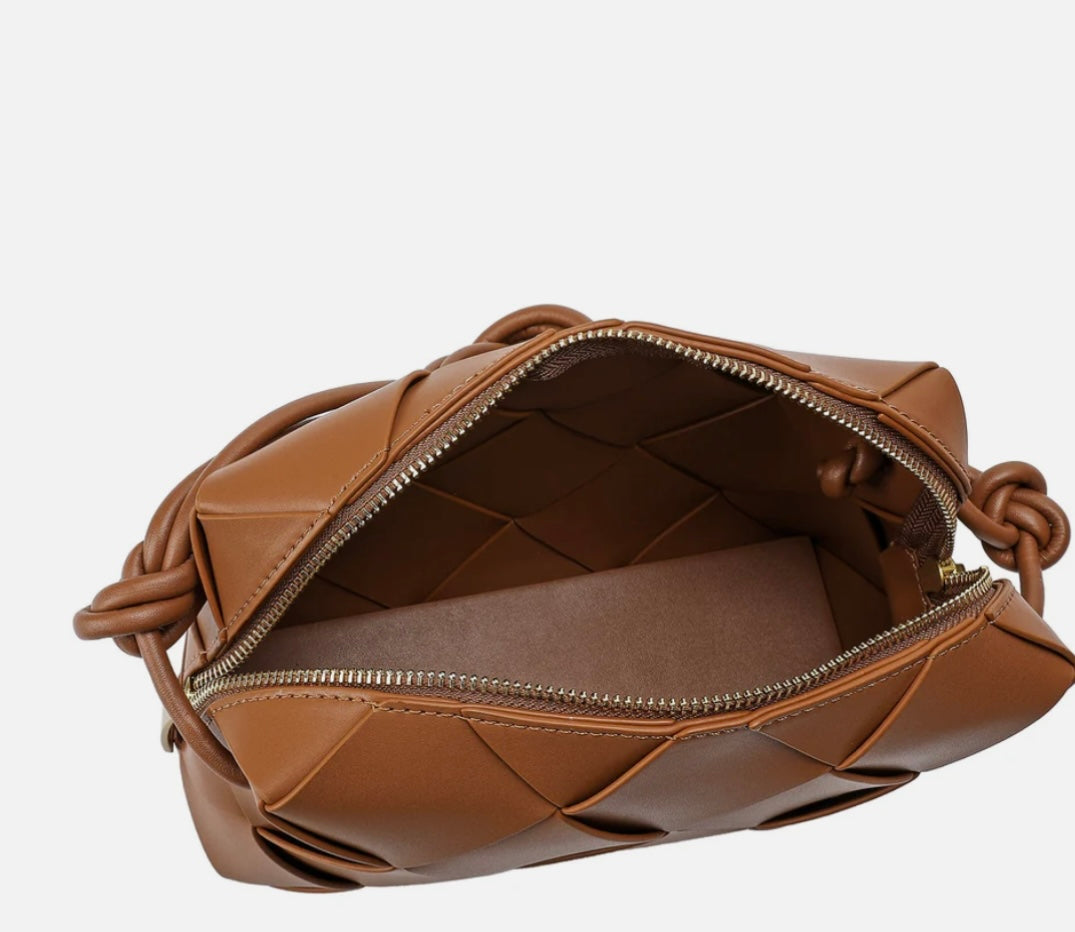Tiffany & Fred Smooth Woven Leather Top-Handle Crossbody/Shoulder Bag