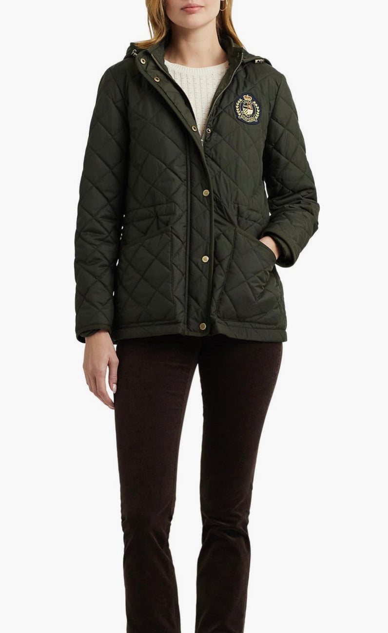 Ralph Lauren kapitone kapüşonlu asker yeşili mont