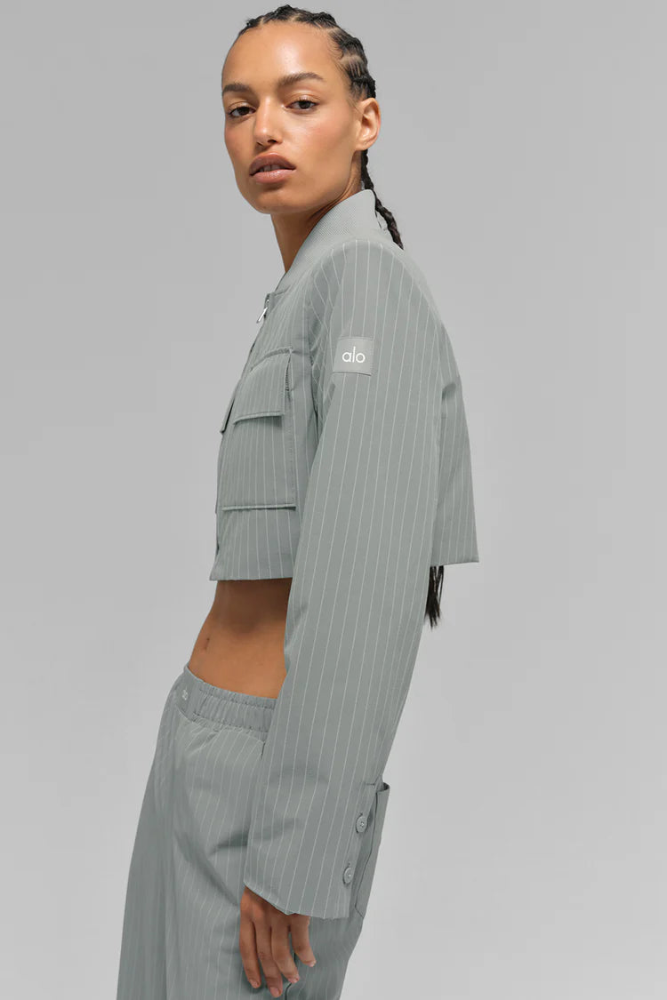 ALO YOGA Cropped Pinstripe Main Character Full Zip Jacket