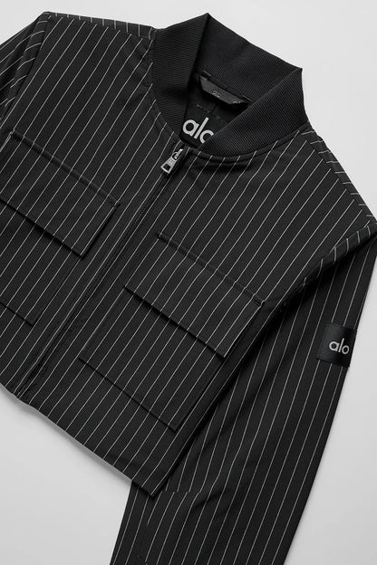 ALO YOGA Cropped Pinstripe Main Character Full Zip Jacket