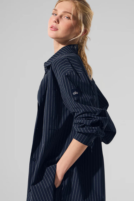 ALO YOGA Pinstripe Daylight Button Down Long Sleeve