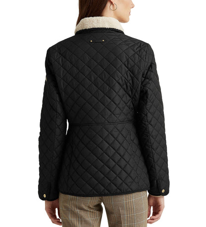Women's Faux-Sherpa-Collar Quilted Coat/BLACK