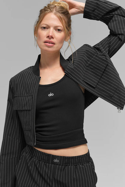 ALO YOGA Cropped Pinstripe Main Character Full Zip Jacket