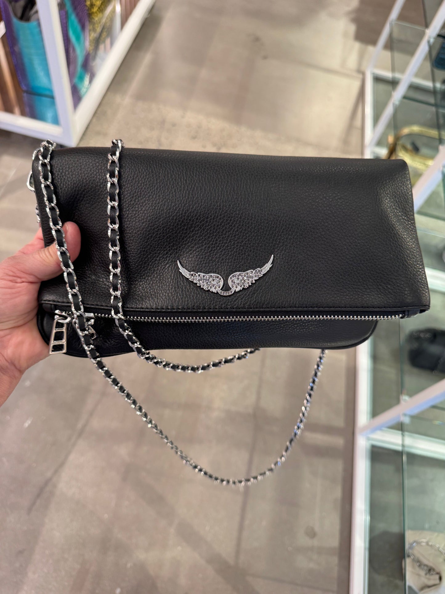 ZADIG & VOLTAIRE Rock Leather Shoulder Bag / Silver