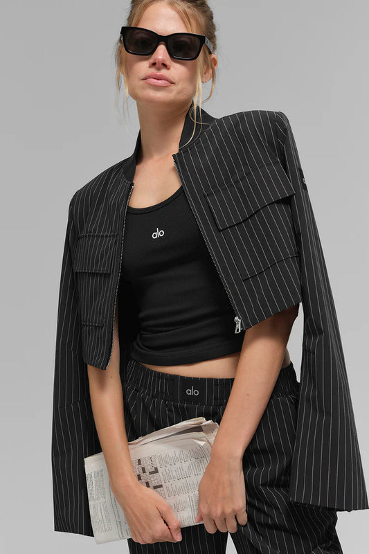 ALO YOGA Cropped Pinstripe Main Character Full Zip Jacket