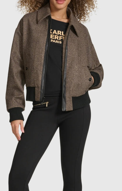 KARL HERRINGBONE SPARKLE BOMBER JACKET