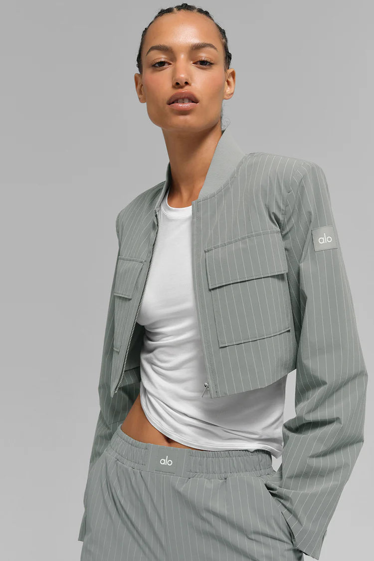 ALO YOGA Cropped Pinstripe Main Character Full Zip Jacket