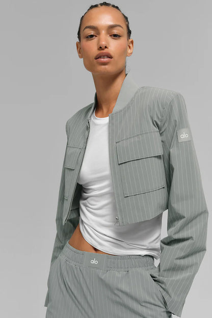 ALO YOGA Cropped Pinstripe Main Character Full Zip Jacket