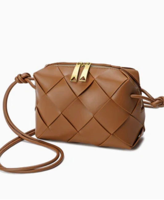 Tiffany & Fred Smooth Woven Leather Top-Handle Crossbody/Shoulder Bag