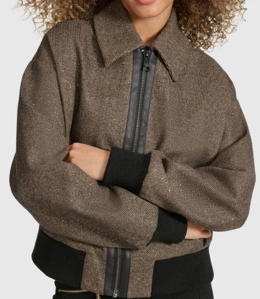 KARL HERRINGBONE SPARKLE BOMBER JACKET