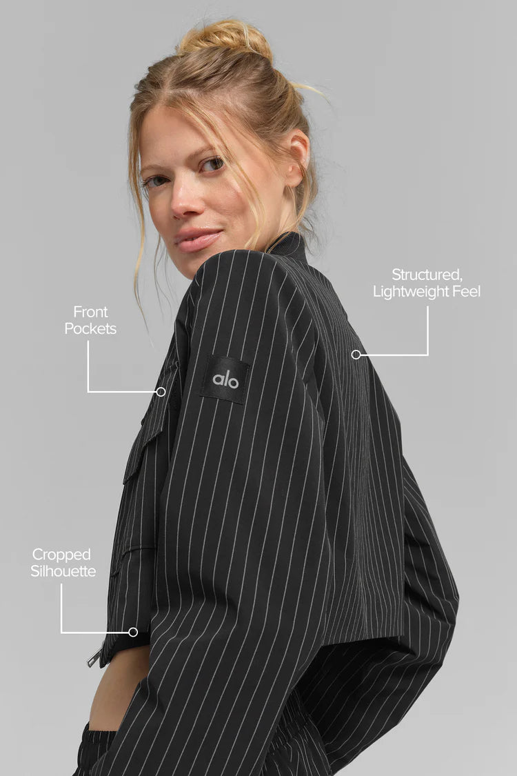 ALO YOGA Cropped Pinstripe Main Character Full Zip Jacket