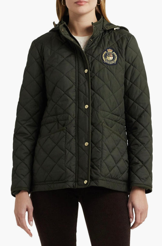 Ralph Lauren kapitone kapüşonlu asker yeşili mont