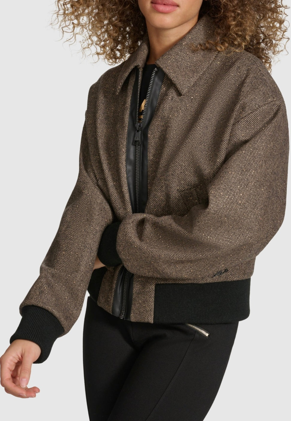 KARL HERRINGBONE SPARKLE BOMBER JACKET