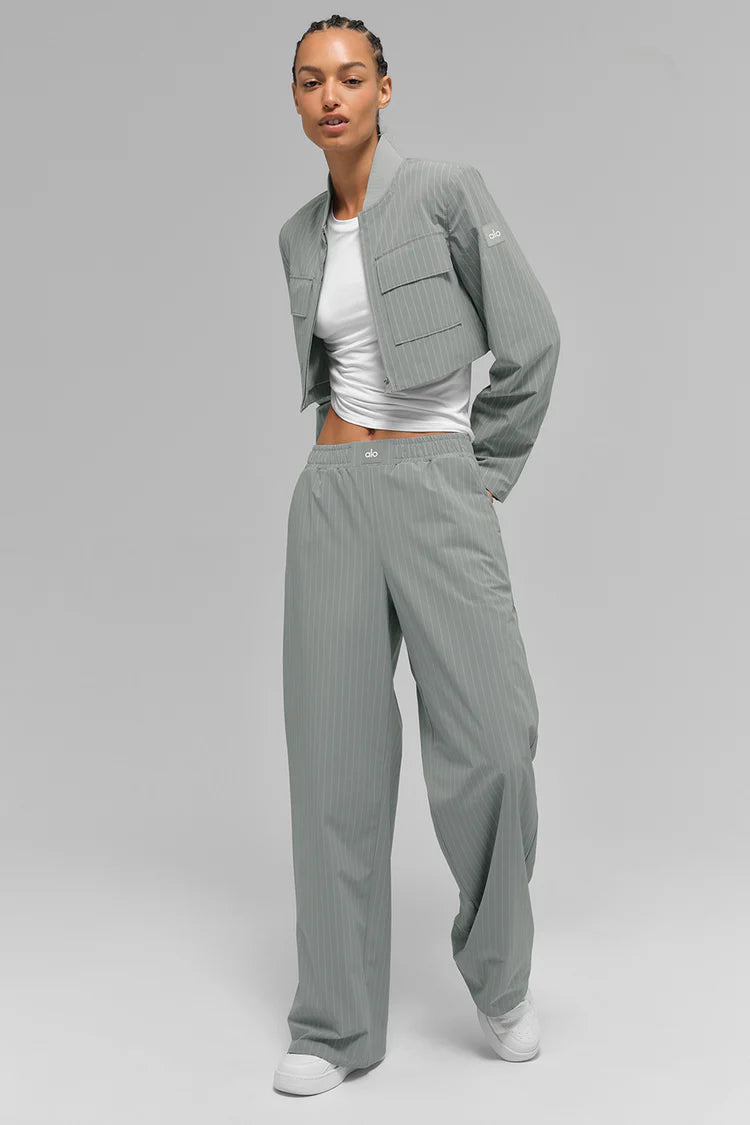 ALO YOGA Cropped Pinstripe Main Character Full Zip Jacket