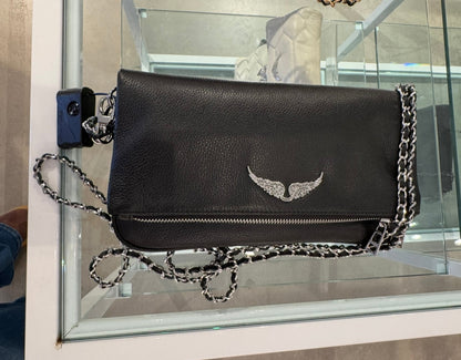 ZADIG & VOLTAIRE Rock Leather Shoulder Bag / Silver