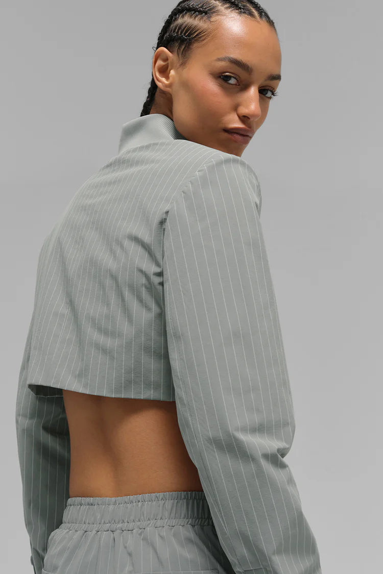 ALO YOGA Cropped Pinstripe Main Character Full Zip Jacket