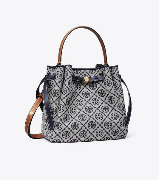 TORY BURCH ROMY T MONOGRAM BUCKET BAG
